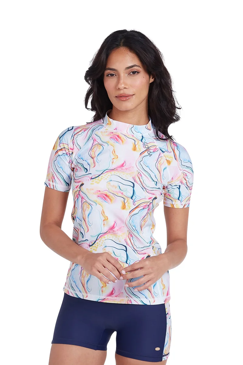 COEGA  Ladies Ladies Rashguard Short Sleeve - Blue Pink Marble